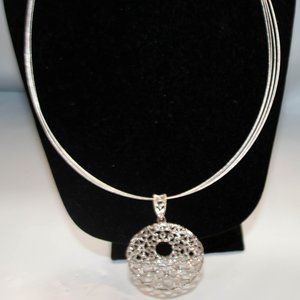 Style & Co. Silver Tone Sparkle Round Open Filigree Rhinestones Pendant Necklace